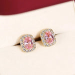 Elegant Pink Zircon Square Oval Earrings for Women