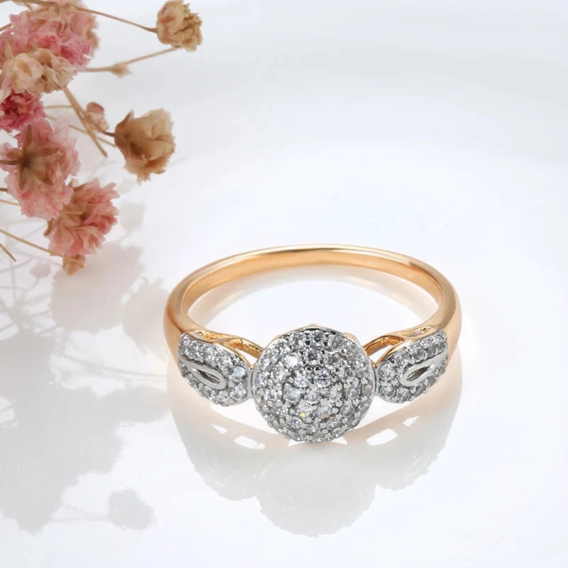 Luxury Natural Zircon Ring for Women – 585 Rose Gold & Silver