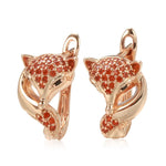 SYOUJYO Cute Red Fox Stud Earrings For Women 585 Rose Golden Natural Zircon Animal Luxury Jewelry Party GiftROSE GOLD COLORCHINA