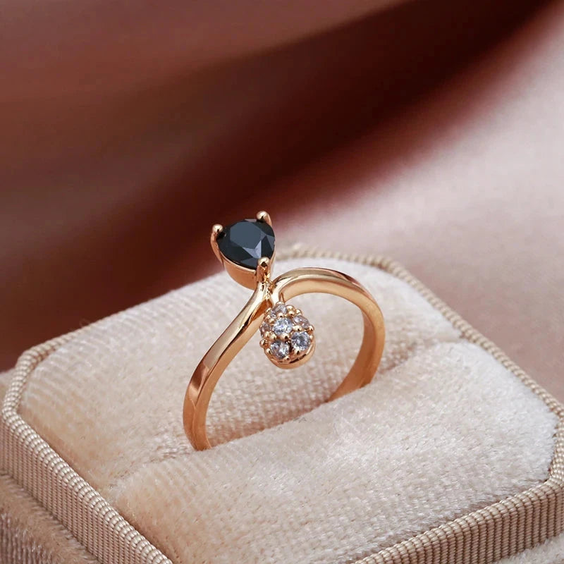 585 Rose Gold High-Quality Black Zircon Ring for Women