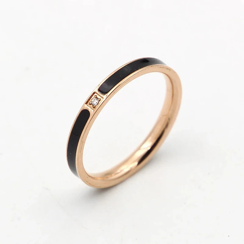 Luxury Rose Gold Ring – Enamel & Crystal, 3 SizesA stone7