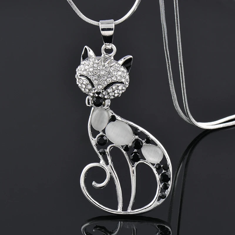 Cute Opal Stone Rhinestone Animal Necklace Pendant Long Necklacesmain stone black