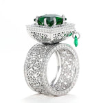 Square Green CZ Hollow Pattern Ring for Women