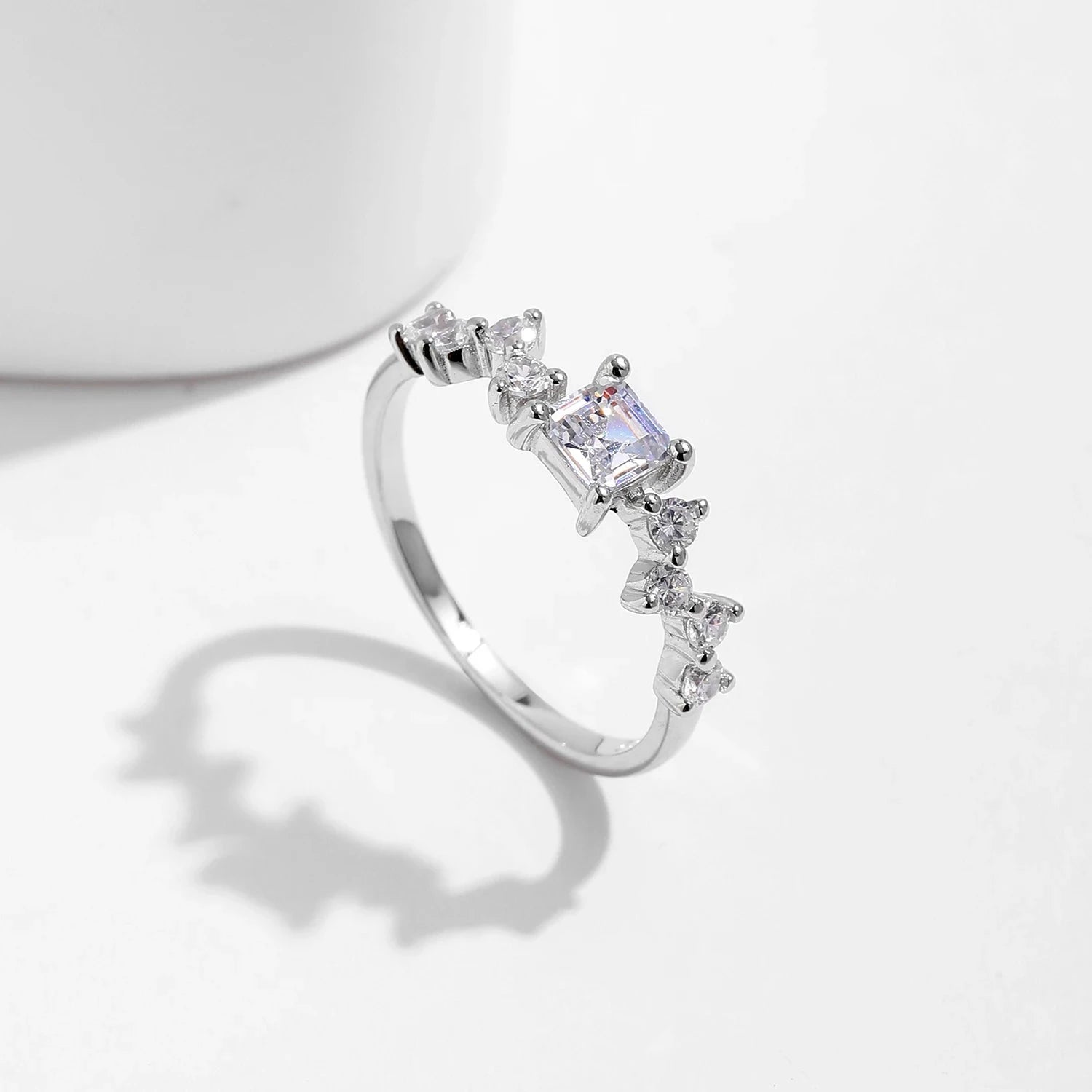 925 Sterling Silver Classic Exquisite Sparkling Square CZ Ring