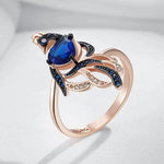 Blue Natural Zircon Bird Ring For Women Unique 585 Rose Gold and Black Gold