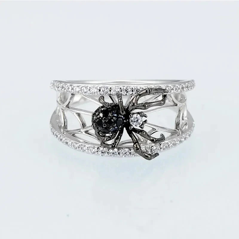 Dazzling Crystal Black Spider Rings for Women