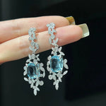 2023 Women Fashionable Blue Zircon Inlaid Diamond Aquamarine EarringsBlue