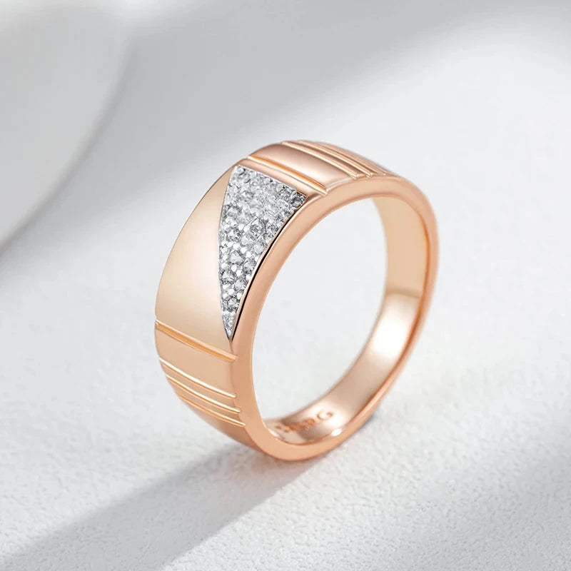 Unisex Shiny Natural Zircon Square Wide Rings 585 Rose Gold Silver