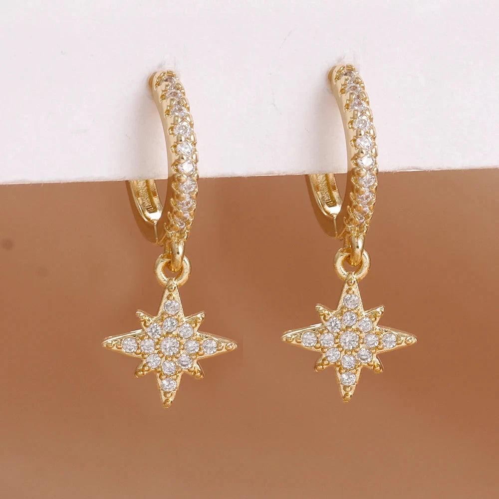 Luxury Stainless Steel Star Dangle Earrings For Womengold-white-2PCS 5