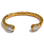 Yhpup 62mm High Quality Stainless Steel Multicolored Natural Stone Golden Cuff Open Bracelet Bangle Water Resistant Jewelry 2024YH4112A White
