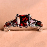 Elegant Silver Princess Cut Red Stone Ring