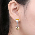 Poached Egg 2.4ct Genuine Citrine 925 Sterling Silver Dangle Drop EarringsEarrings