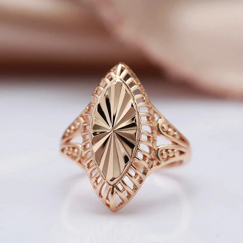 Antique Brass Marquise Lathes-carved Ring for Women