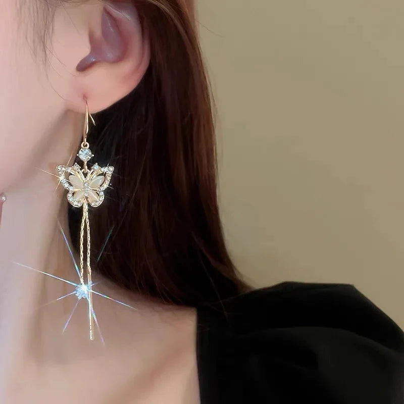 Trend Unique Design Elegant Delicate Zircon Butterfly Tassel Earrings
