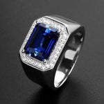 Male 5ct Emerald Sapphire Ring 925 sterling silverresizableBlue