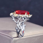 Wreath Leaves Ruby Silver Resizable RingRing
