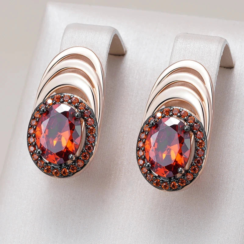Rose Gold & Black Plating Red Zircon Geometric Earrings for Women