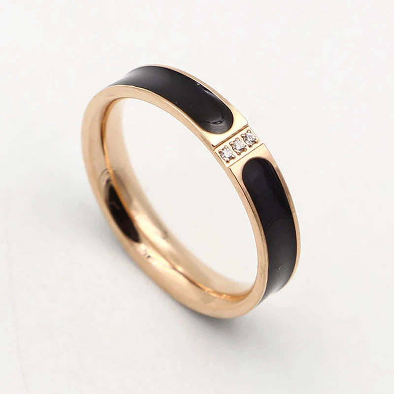 Luxury Rose Gold Ring – Enamel & Crystal, 3 SizesThree stone5