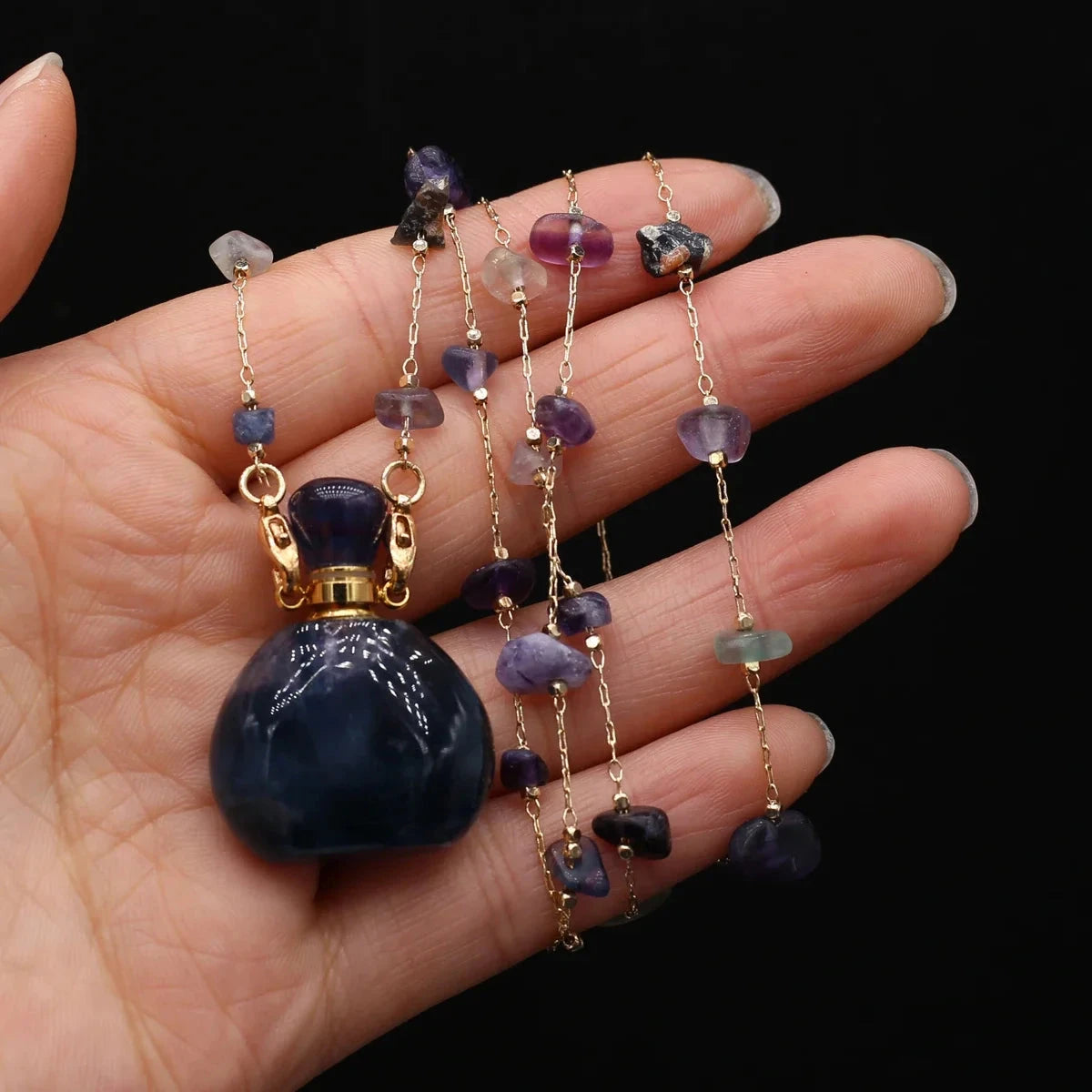 Natural Stone Amethyst Perfume Bottle Pendant