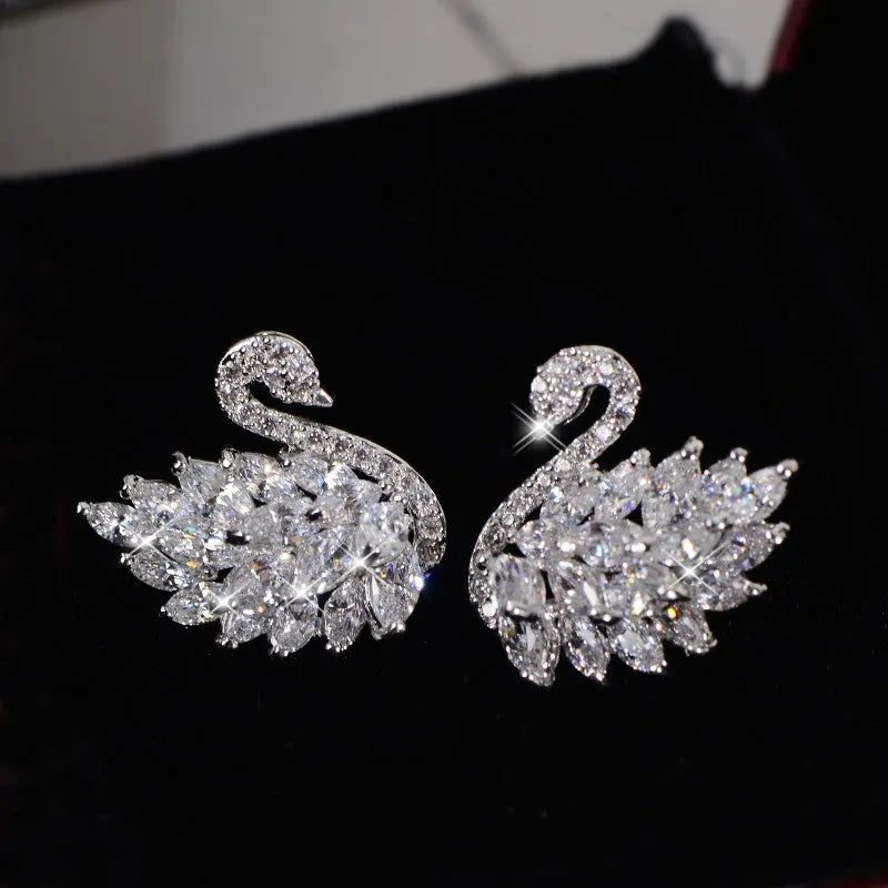 Elegant Rhinestone Black Swan Earrings for WomenED1460-2