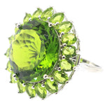 30x30mm Crown Big Gemstone 20mm Green Peridot Women Dating Silver Rings