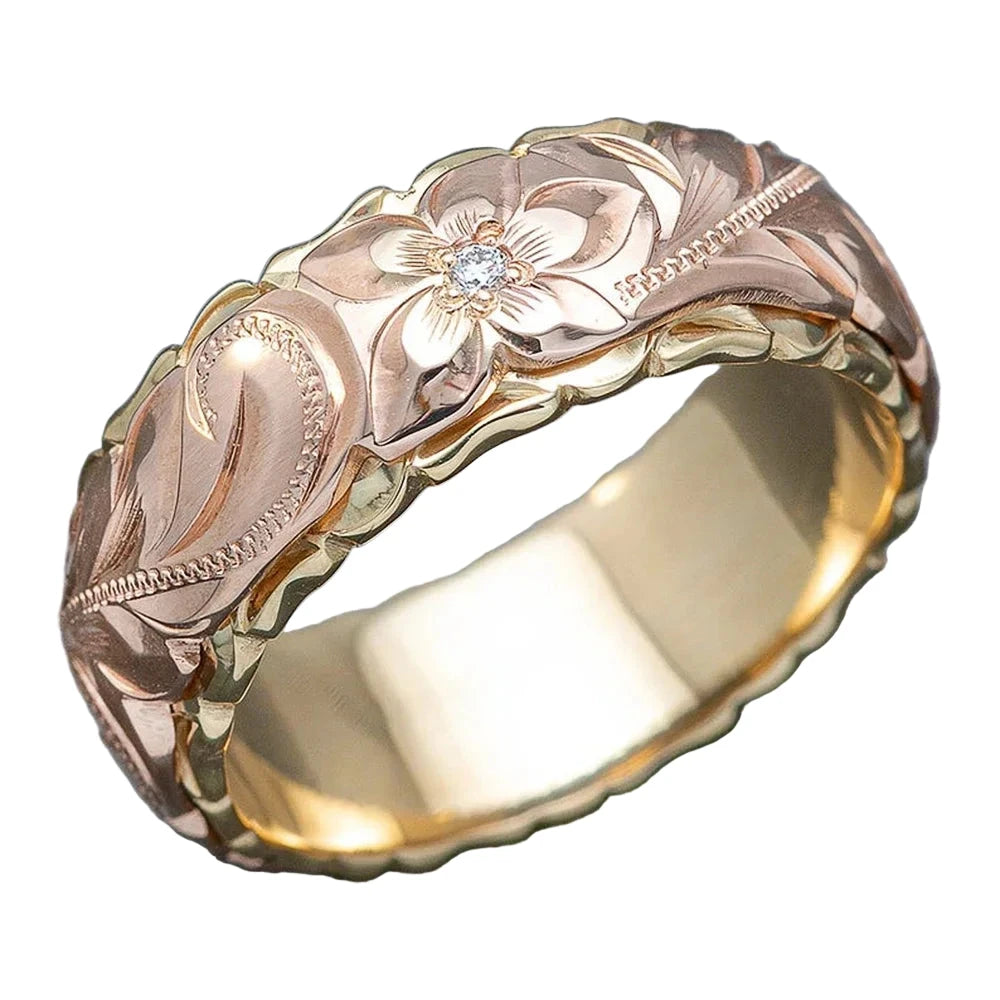 Carved CZ Engagement Ring – Two-Tone DesignF5958