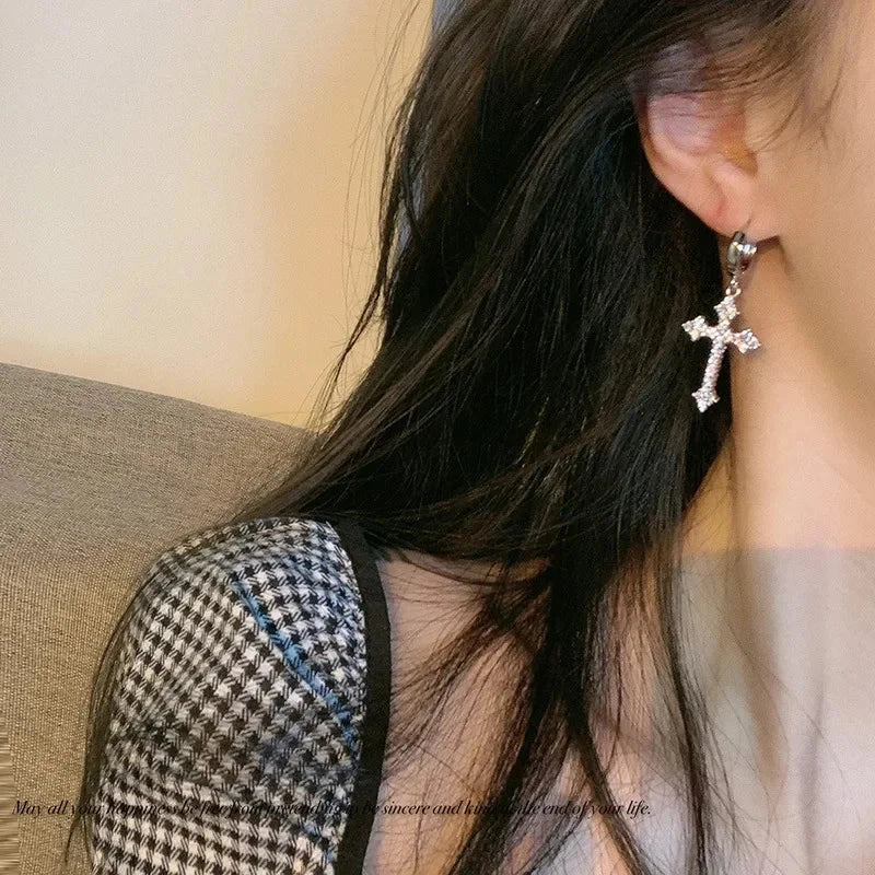 Rhinestone Zircon Cross Pendant Earrings