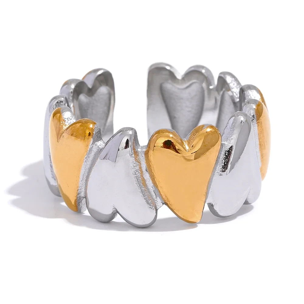 Stainless Steel Golden Heart Love Open Ring for WomenYH450A Mix7