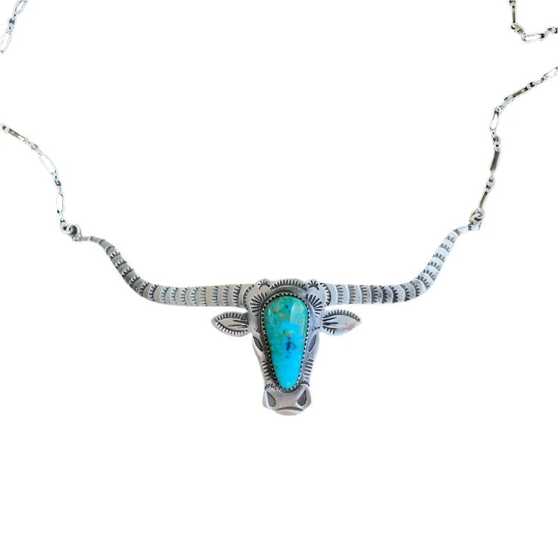 Longhorn Skull Necklace Turquoise