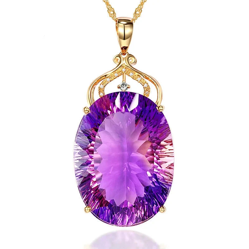 18K Gold-Plated Heart Amethyst Pendant Plated Colored Gemstone