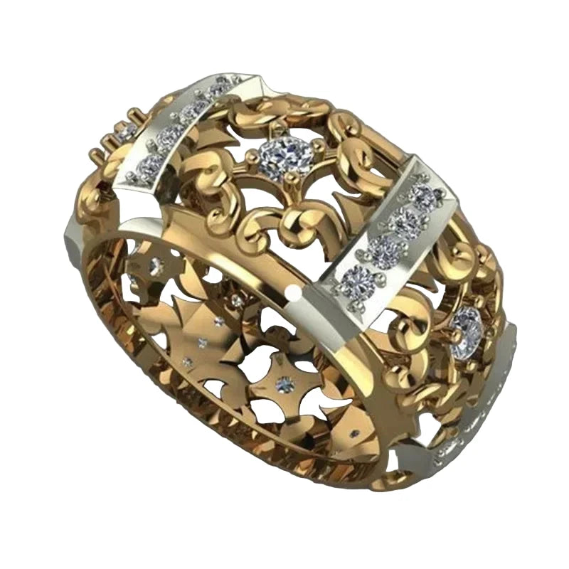Gold Color Ethnic Geometric CZ Hollow Band RingB2821 gold9
