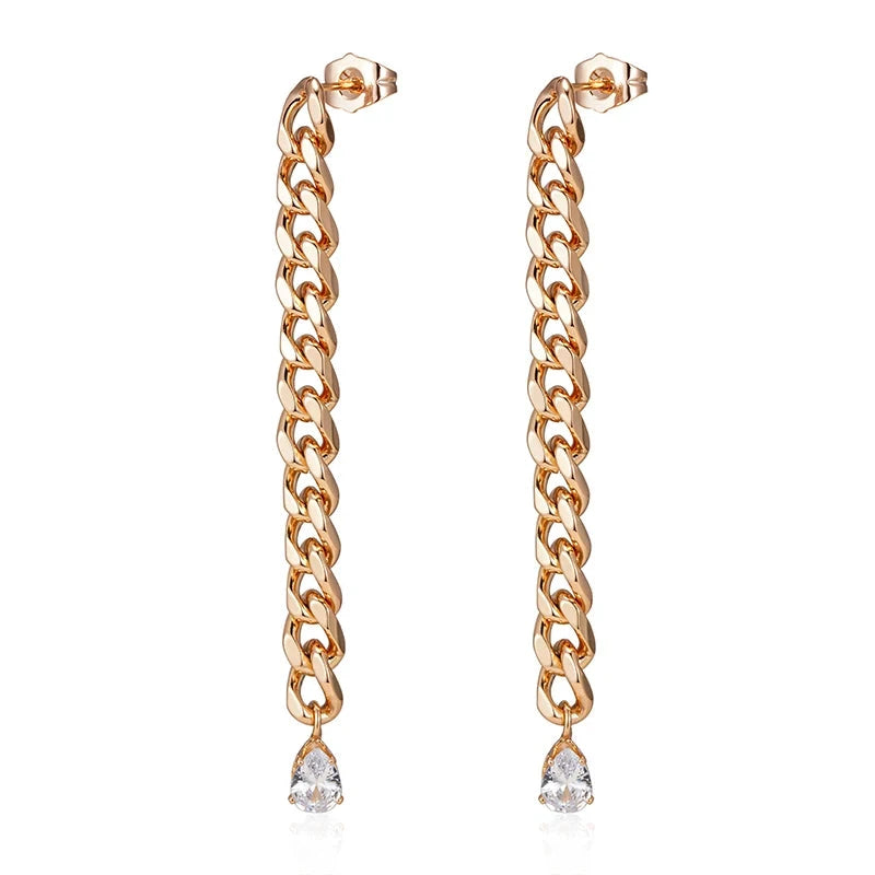 585 Rose Gold Unique Design Natural Zircon Long Dangle Earrings For WomenROSE GOLD COLORCHINA
