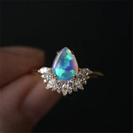 Luxury Blue Fire Opal Stone Engagement Ring Water Drop9