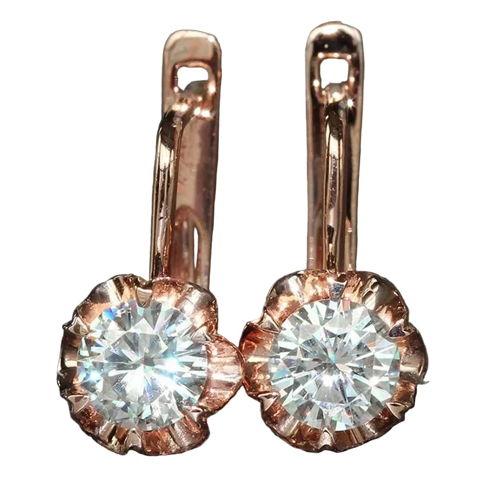 Luxury Inlaid CZ Rose Gold Flower Drop Hoop Earrings for WomenE1756