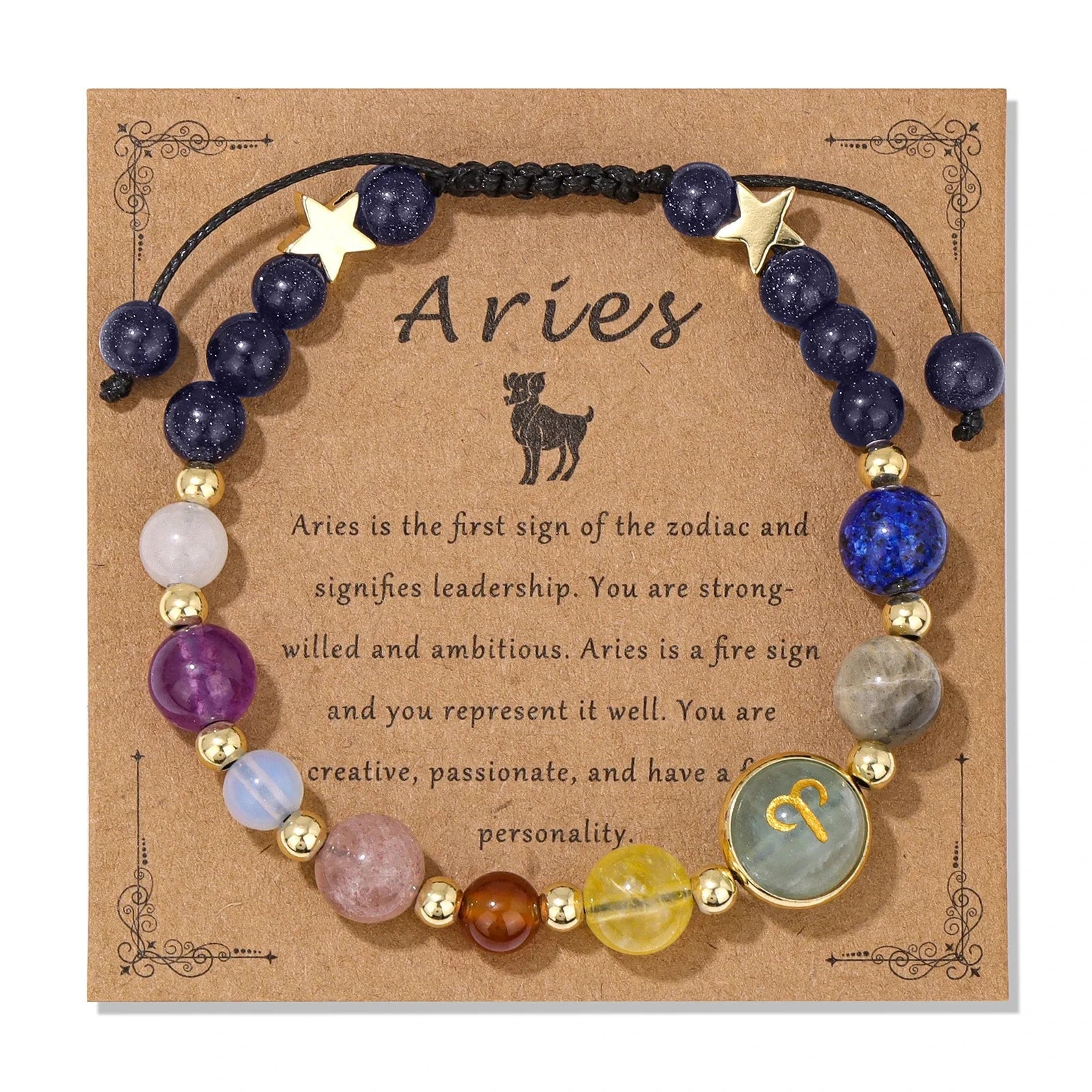 12 Zodiac Signs Natural Stone BraceletAriesAdjustable