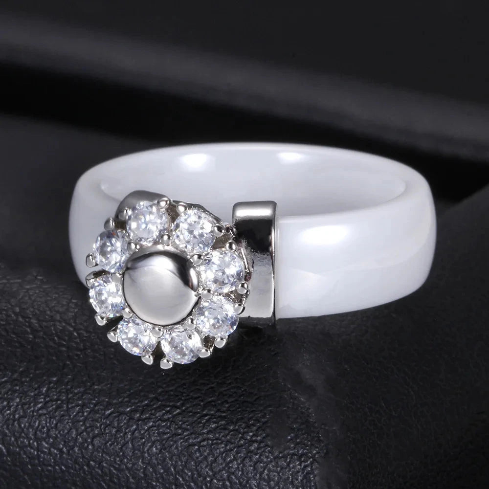 Luxury Sunflower Zircon Ceramic Ring For Women