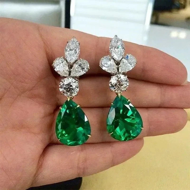 Luxury Green Crystal Drop Earrings – Women's Anniversary GiftE1012