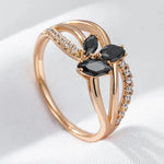 Trendy Black Zircon Crystal Flower Rose Gold Ring for WomenZ05968