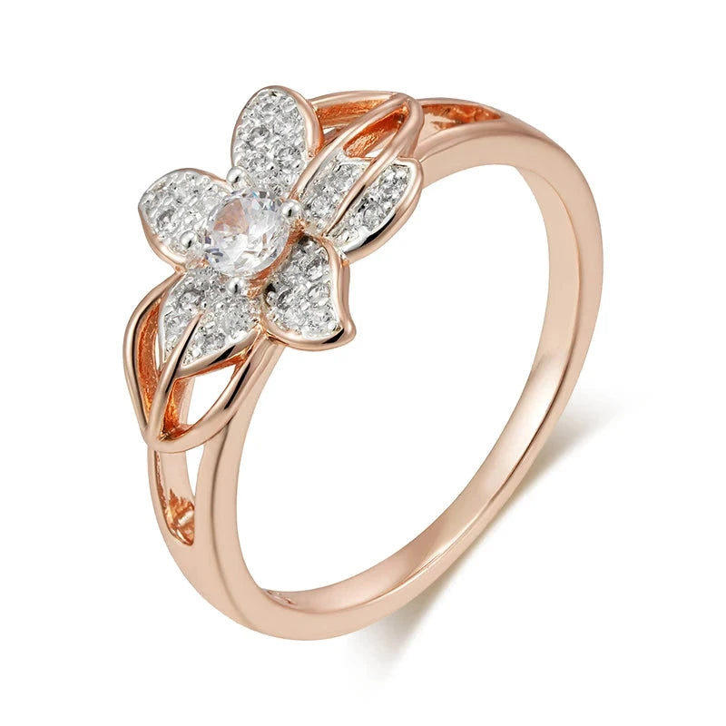 Rose Gold Flower Ring with Zircon for WomenWHITEROSE GOLD COLOR