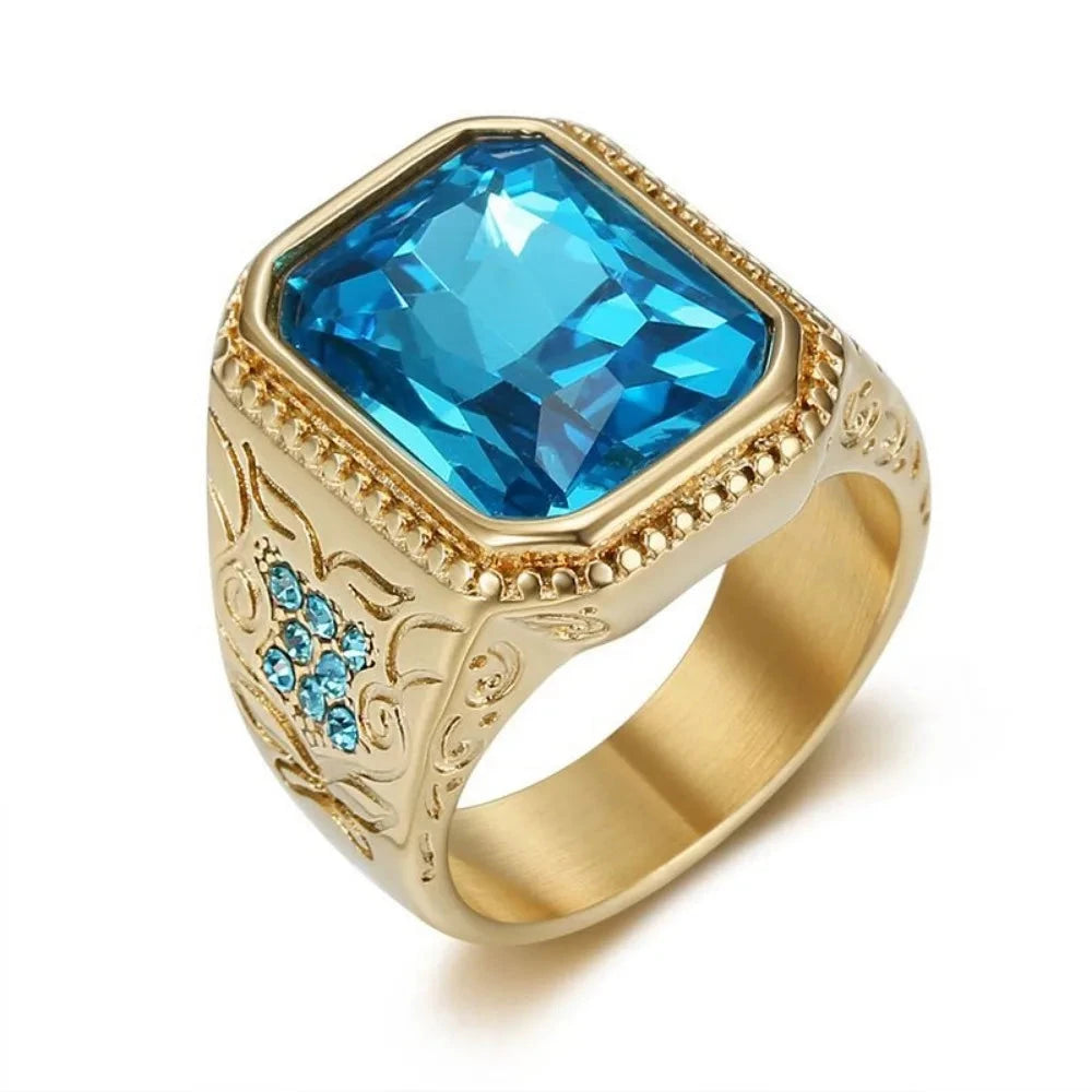 Men's Square Blue CZ Party Ring11Gold