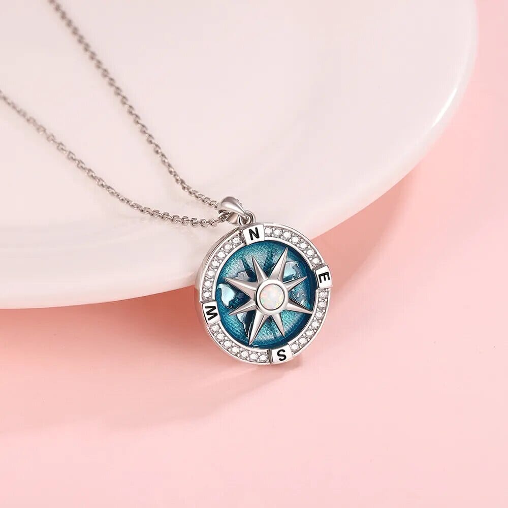 Rotatable Compass Nautical Pendant 925 Sterling Silver NecklaceNecklace