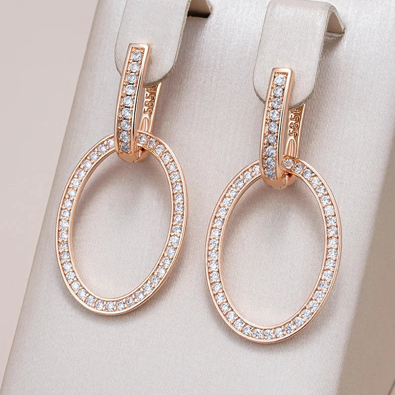 Shiny Natural Zircon Big Drop Earring for Women 585 Rose Gold