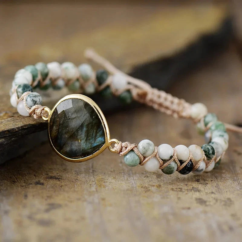 Gothic Couples Natural Stone Hematite Labradorite Beads Braided Handmade Friendship Cuff Bracelet Dropshipping Lovers JewelryOnyx17cm