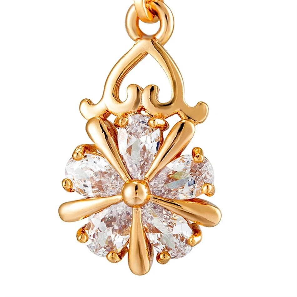 Lever Back Drop Dangle Crystal Flower Earrings for Women