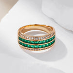 9mm Rose Gold Luxury Green Zircon Ring for Women