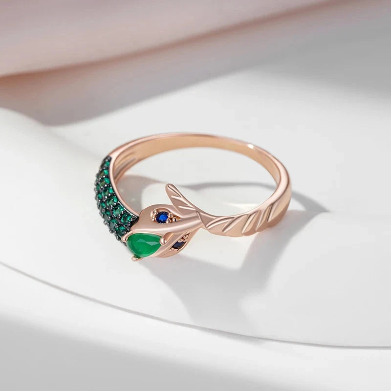 585 Rose Gold Green Zirconia Snake Ring for Women