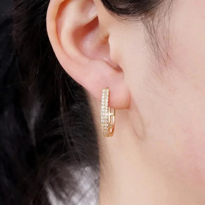 Sarkling Cubic Zirconia Chic Hoop Earrings Gold for Women