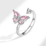 Rotate Crystal Butterfly Silver Ring for Women