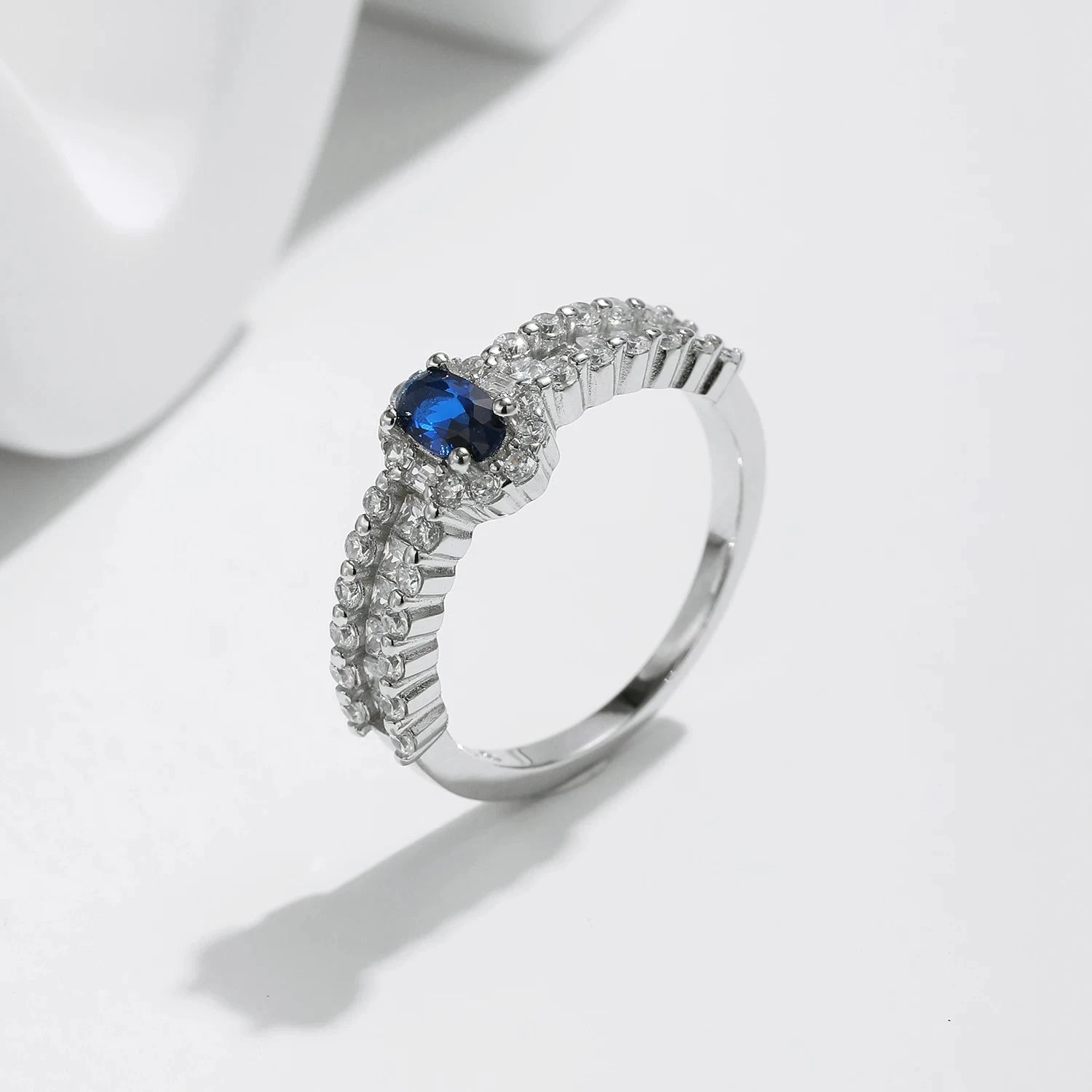 925 Silver Royal Blue Oval CZ Luxury Ring