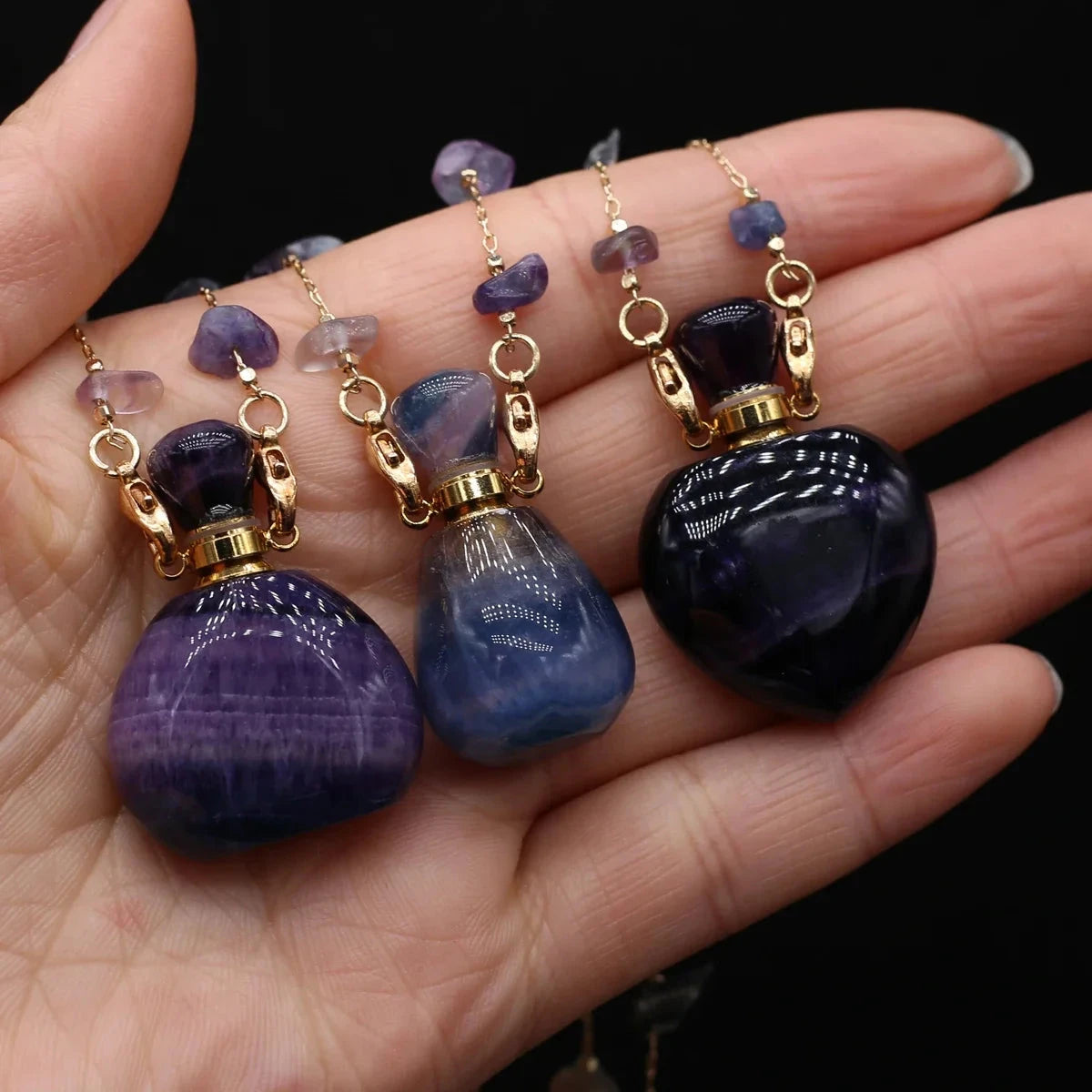 Natural Stone Amethyst Perfume Bottle Pendant